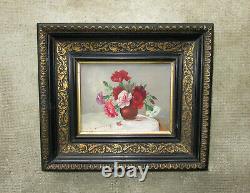 Ancient Beautiful 19th-century Painting Signed, Bouquet Of Flowers, Oillets, Napoleon III