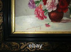 Ancient Beautiful 19th-century Painting Signed, Bouquet Of Flowers, Oillets, Napoleon III