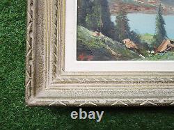 Ancient Beautiful Mountain Lake Painting Signed Montparnasse Style Frame 1950