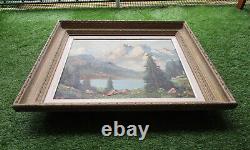 Ancient Beautiful Mountain Lake Painting Signed Montparnasse Style Frame 1950