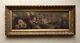 Ancient Framed Painting, Lakeside Landscape And Flowers, Oil On Panel 19th Century