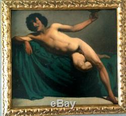 Ancient Handsome Nude Academic Male Academy Of Man XIX Oil On Canvas Painting