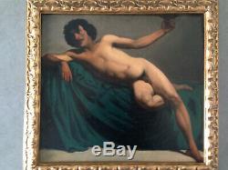 Ancient Handsome Nude Academic Male Academy Of Man XIX Oil On Canvas Painting