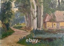 Ancient Landscape Painting Houses Forest Trees by Frederic Louis Levé Impressionist