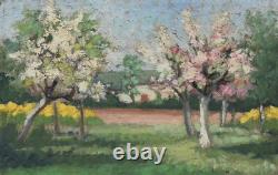Ancient Landscape Table Oil Painting on Canvas Tree in Bloom