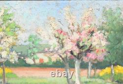 Ancient Landscape Table Oil Painting on Canvas Tree in Bloom