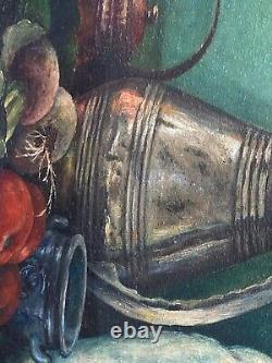 Ancient Large Still Life Hunting Scene Oil Painting on Canvas Signed