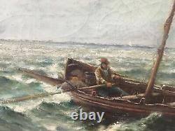 Ancient Marine / Oil 54 X 81 CM Landscape Fishing Seafishers Boats