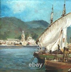 Ancient Marine Oil Painting on Wood, attributed to Carlo Garino (1864-1944)