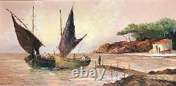 Ancient Marine Painting Great Oil On Canvas Signed A. Abougit Early Xxth