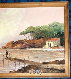 Ancient Marine Painting Great Oil On Canvas Signed A. Abougit Early Xxth