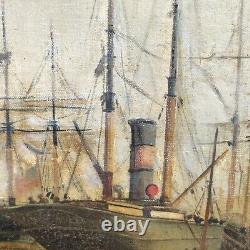 Ancient Marine Painting Oil On Canvas Signed Antique Oil Painting