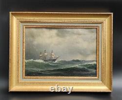 Ancient Marine Painting Oil On Canvas Signed Carl Baagøe Danish School North