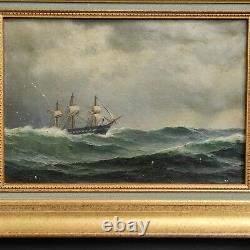 Ancient Marine Painting Oil On Canvas Signed Carl Baagøe Danish School North