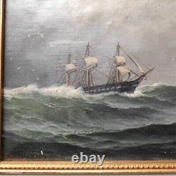 Ancient Marine Painting Oil On Canvas Signed Carl Baagøe Danish School North