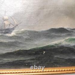 Ancient Marine Painting Oil On Canvas Signed Carl Baagøe Danish School North