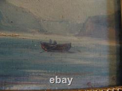Ancient Marine Painting Signed Oil On Wooden Panel