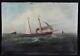 Ancient Oil On Canvas 47.5 X 70 Cm Ships On A Sea Formed By Marine