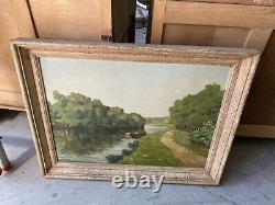 Ancient Oil On Canvas Bord De Canal Signe Georges Lattes