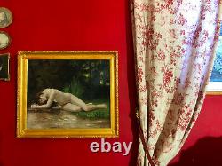 Ancient Oil On Canvas Depicting A Nude Scene