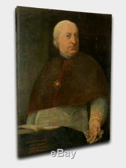 Ancient Oil On Canvas Eighteen Pope Benedict XIV Prelat Religious Church Portrait