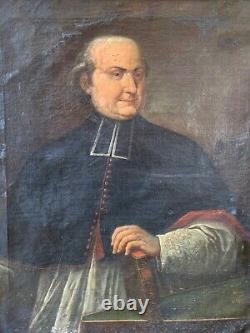 Ancient Oil On Canvas Portrait Of Chanoine In The Eighteenth Century Bible Religiosa