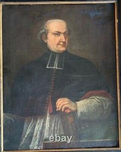 Ancient Oil On Canvas Portrait Of Chanoine In The Eighteenth Century Bible Religiosa