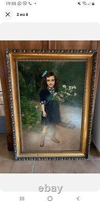 Ancient Oil On Canvas Portrait Of Young Girl Sign Émile Brunet 1910