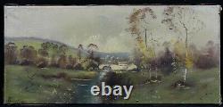 Ancient Oil On Canvas Representing A Landscape At The River Signed Forestier