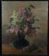Ancient Oil On Canvas Signed 72 X 59 Cm Bouquet Of Lilac Vase Of Flowers