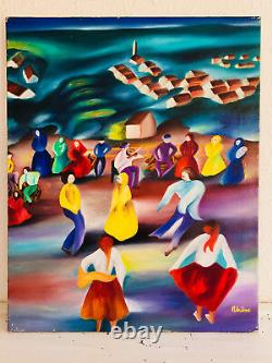 Ancient Oil On Canvas Table Signed Sherif Merieme 1986 (xxe-s) Dance