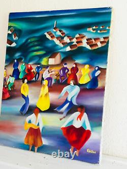 Ancient Oil On Canvas Table Signed Sherif Merieme 1986 (xxe-s) Dance