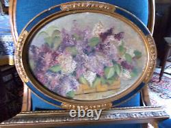 Ancient Oil On Carton Flowers Frame Oval Ancient Wood