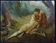 Ancient Oil On Panel Signed V. Simon Man And A Woman Naked And Entwined