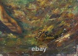 Ancient Oil On Panel Signed V. Simon Man And A Woman Naked And Entwined