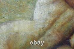 Ancient Oil On Panel Signed V. Simon Man And A Woman Naked And Entwined