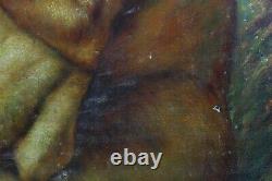 Ancient Oil On Panel Signed V. Simon Man And A Woman Naked And Entwined