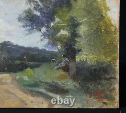 Ancient Oil On Sign Signed And Dated June 1858 Landscape Barbizon