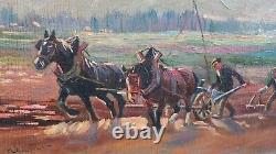Ancient Oil Painting French Barbizon School Animals Horses 19th Century