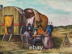 Ancient Oil Painting On Board Expressionism Gypsies Rugs Marc