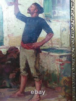 Ancient Oil Painting On Canvas Basque Or Catalan Popular Scene