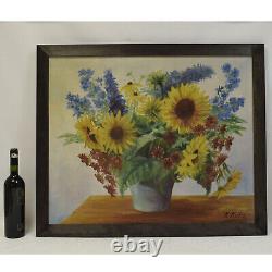 Ancient Oil Painting On Canvas Bouquet Of Flowers 85x71