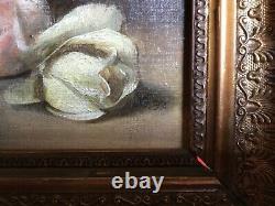 Ancient Oil Painting On Canvas Bouquet Of Flowers Signed