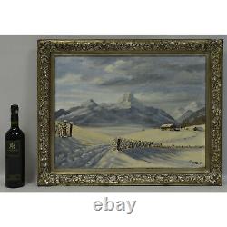 Ancient Oil Painting On Canvas From 1947 Winter Landscape 72 X 51 CM
