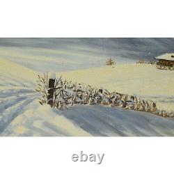 Ancient Oil Painting On Canvas From 1947 Winter Landscape 72 X 51 CM