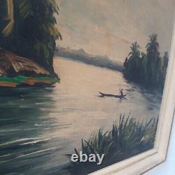 Ancient Oil Painting On Canvas Landscape Of Africa Signed