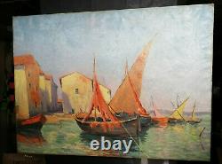 Ancient Oil Painting On Canvas Marine