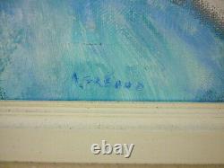 Ancient Oil Painting On Canvas Mountain Landscape Signee Greard