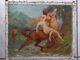 Ancient Oil Painting On Canvas Mythological Scene Nymphe And Satyre