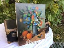 Ancient Oil Painting On Canvas Oranges And Nuts Superb Dead Nature Signed Tanguy